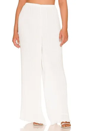 Good American White Plisse Georgette Wide Leg Pleated Pants 3/4 (US L/Xl) NWT thumbnail 2