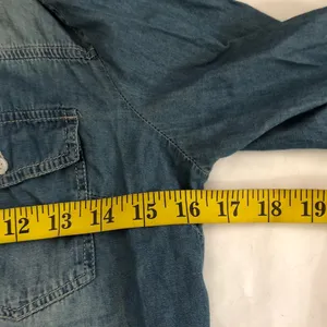 2000s western blue faded wash jean denim button-up office siren core shirt top blouse long sleeve-S Measurement in pics thumbnail 5