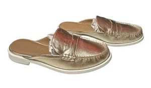 Aerosoles Salome Gold Metallic Pebbled Leather Finish Slip-On Mules Penny Loafer thumbnail 1