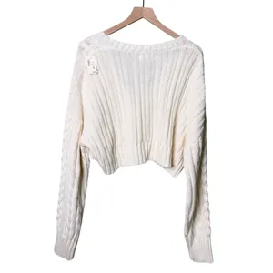 NWT Aeropostale Oversized Cable Knit Cropped V Neck Cardigan Sweater Cream XL thumbnail 5