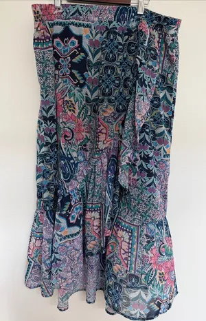 Soft Surroundings Navy Floral Patchwork Maxi Skirt with Pink and Teal thumbnail 1