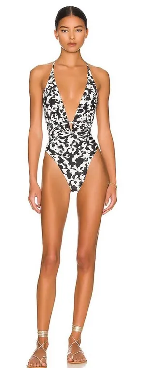 New! MAAJI Spot Butterfly Safari Plunge One Piece Reversible‎ Black White Medium thumbnail 1