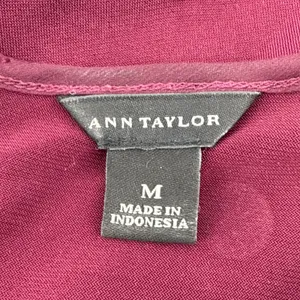 Ann Taylor Womens Medium Burgundy Velvet Polka Dot 3/4‎ Sleeve Blouse Back Zip thumbnail 5