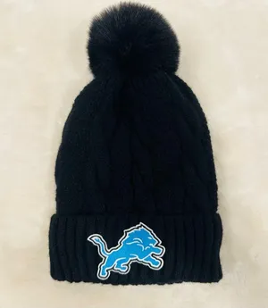 Detroit Lions football nfl Black Pom-Pom Beanie hat! thumbnail 1