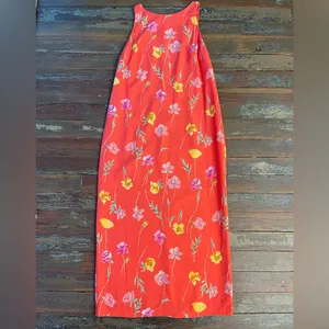 Vintage Plaza South Vibrant Floral Print Sleeveless Maxi Dress ~ Size 10💚🍄 thumbnail 7