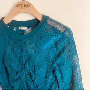 Free People Cool With It Lace Long Sleeve Top Teal Sheer Floral Mesh Size M thumbnail 4