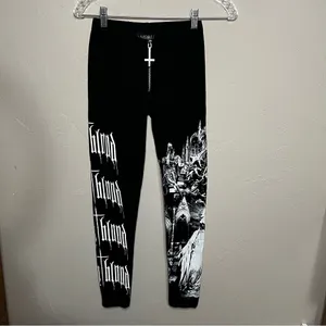 Widow Dolls Kill Black White Feeding Time Goth Cross Zipper Closure Leggings‎ thumbnail 3
