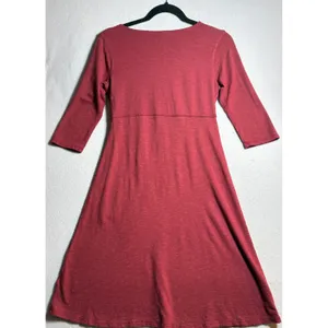 Horny Toad Toad&Co XS Red Floral Tencel Organic Cotton A-Line Dress 3/4 Sleeve thumbnail 3