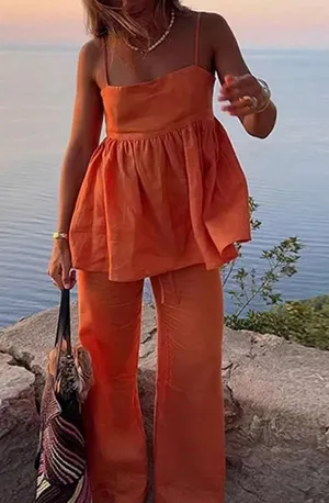 SHEIN orange tank and pant set thumbnail 1