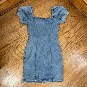 MELE E PERE | Acid Wash Denim Front Snap Puff Sleeve Stretchy Mini Dress Size S thumbnail 9