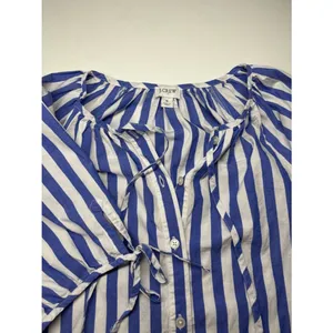 J.Crew Blue White Striped Blouse Tie Neck Puff Sleeve Coastal Chic thumbnail 9