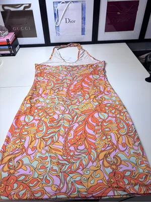 VILA Halter Midi Dress in Orange, Pink & Yellow Swirl Print NWT Size EU M thumbnail 11