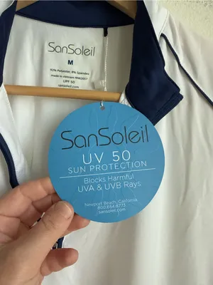 SanSoleil Women's UPF 50+ Quarter Zip Sleeveless Golf Top White Navy M thumbnail 8