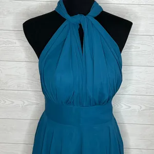 Teal Chiffon Halter High Low Bridesmaid Formal Dress Sz 5 thumbnail 4