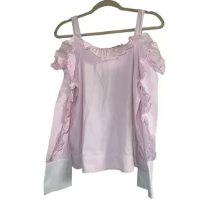 ✨INA Ruffle Cold Shoulder Long Sleeve Pink Sz Medium Blouse✨ thumbnail 2