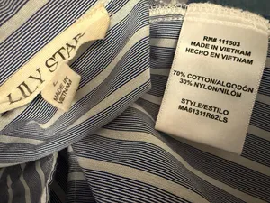 Lily Star Blue and White Striped Button-Front Crop Shirt size L thumbnail 10
