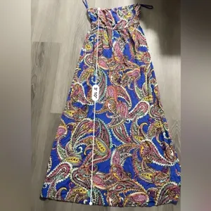 Banana Republic Factory Blue & Pink Multi Paisley Print Strapless Maxi Dress‎ 4 thumbnail 9