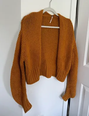 Free People Chunky Knit Cropped Cardigan Sweater - Orange thumbnail 1