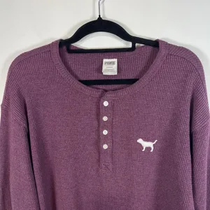 Victoria's Secret Purple Sleepwear Thermal Waffle Shirt Henley‎ Women’s Size L thumbnail 2