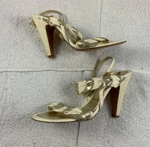 Bcbg maxazria White Gold braided peep toe heels thumbnail 3