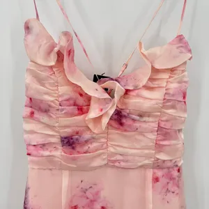Lulu’s Pink Floral Fairy Ruffle Mini Party Dress Ruched Bodice Medium NEW thumbnail 9