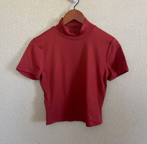 Red mock neck t thumbnail 1