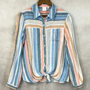 Beachy Striped Button‎ Front Shirt Women Medium Coastal Preppy Resort thumbnail 11