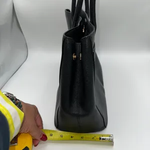 Coach Pebbled Leather Tote Bag Top Handle Black Gold Heart Charm Black Lining‎ thumbnail 5