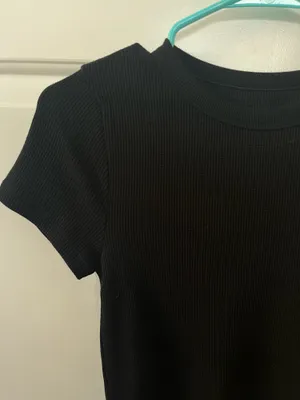 American Eagle Black Waffle Knit Tee Shirt thumbnail 2