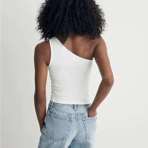 Madewell Brightside Rib One-Shoulder Tank in Eyelet white Size XSmall NWT thumbnail 3