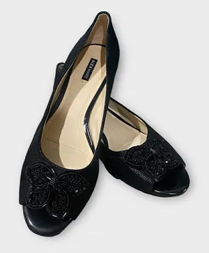 Alex Marie Black Leather Wedge Flats Size 9 thumbnail 1