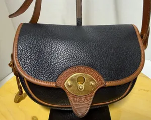 Dooney & Bourke Vtg Black Pebbled All Weather Leather Calvary Saddle Bag Brass thumbnail 1