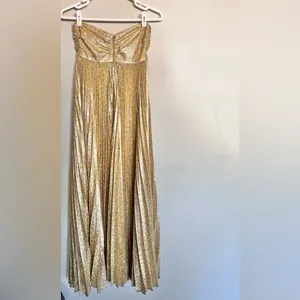 NWOT Alexis Joya Pleated Strapless Metallic Gold Lame Maxi Dress RARE Size XS thumbnail 7