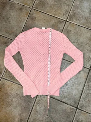 Frenchi Vintage Pastel Pink Pointelle Knit Button Up Cardigan Sz XS thumbnail 3