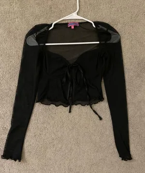 Edikted Tie Front Mesh Cupped Top Black thumbnail 1