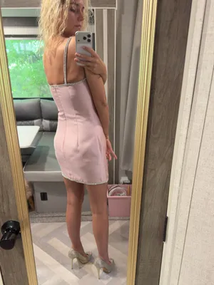 Choosy‎ Brand Rhinestone Trimmed Satin Mini Dress in Pink Size 2 thumbnail 2