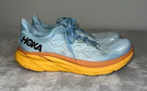 Women's Hoka Clifton 9 Athletic Shoes Size 9.5 Blue Orange thumbnail 1