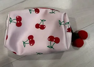Ulta Beauty Pink Cherry Print Makeup Pouch with Red Cherry Charm thumbnail 1