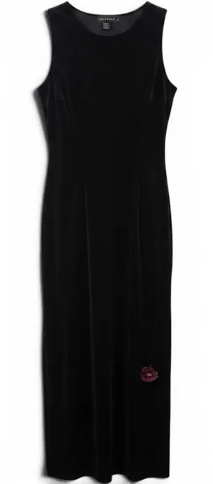 Richard Maxi Dress Womens XL Black Velvet‎ Sleeveless Beaded Flower 90s Vintage thumbnail 1