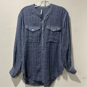 Free People Talk To‎ Me Popover Gauze Tunic Shirt Blouse XS sheer blue Boho thumbnail 4
