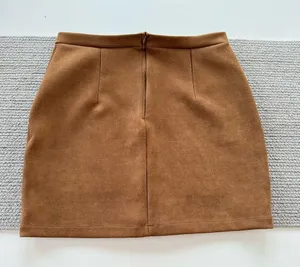 Free Planet Cognac Brown Faux Suede Snap Front Detail Stretch Mini Skirt thumbnail 3