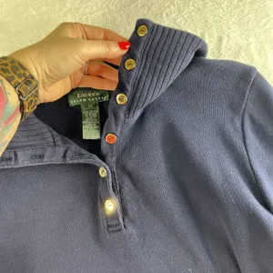 Lauren Ralph Lauren Medium M 1/4 Button Cotton Sweater Navy Blue LRL Women's thumbnail 5