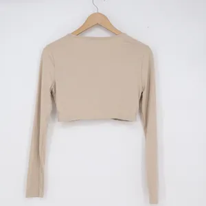 SHEIN Beige Twisted Front Long Sleeve Crop Top Sweetheart Neck Slim Fit Small thumbnail 4