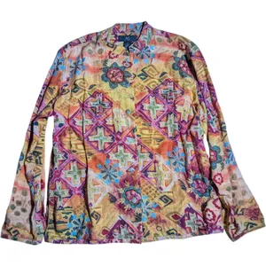 Vtg Y2K Ios Colorful Batik Print Embroidered Lightweight Button Up Jacket Sz M thumbnail 1