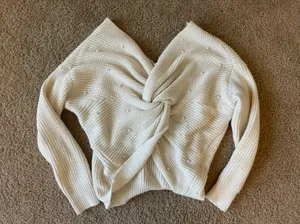 White Knotted Pullover Sweater thumbnail 2