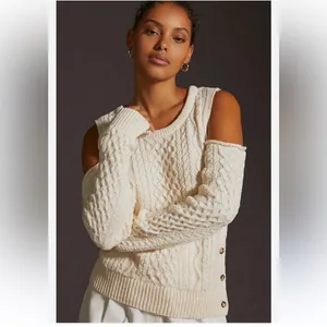 NWT Anthropologie Pilcro Cutout Fisherman Sweater Cream Size S thumbnail 11