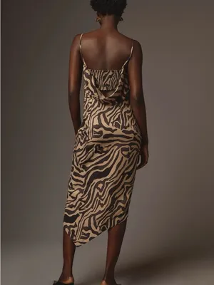 Anthropologie Tan and Black Zebra-Print Slip Midi Dress thumbnail 2