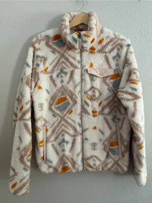 Gerry Cream Fleece Sherpa Jacket Geometric Accents Comfy Casual Neutral Fall thumbnail 2