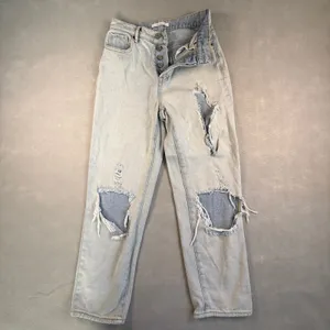 PacSun Womens High Rise Straight Distressed Light Wash Button Fly Jeans Size 24 thumbnail 3