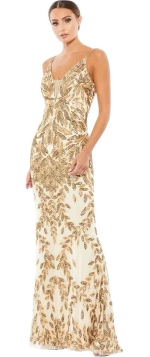 Mac Duggal Hand Embellished Sleeveless Evening Gown Nude Gold Size 10 #5107 NWT thumbnail 1